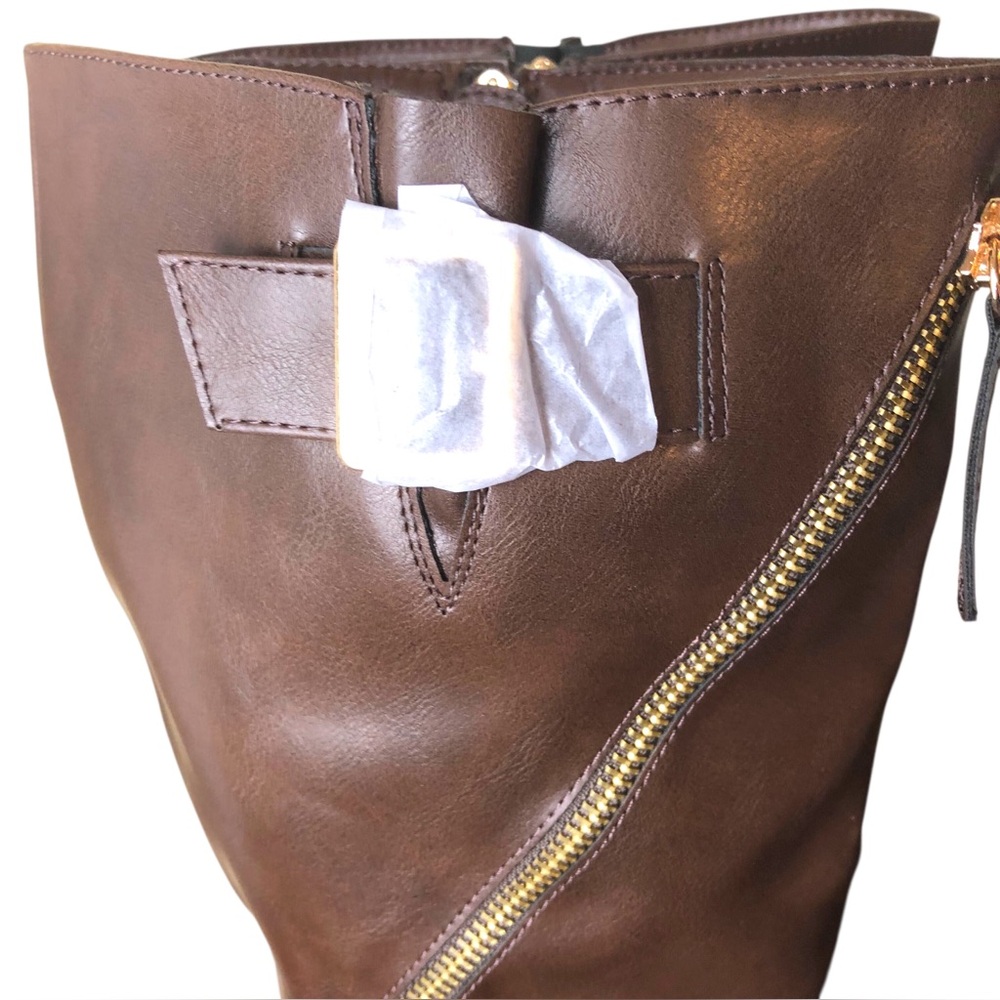 Womens Brown Vegan Leather Combat Boots Full Zip Platform Lug Soles Size 9.5 NEW - Picture 3 of 11